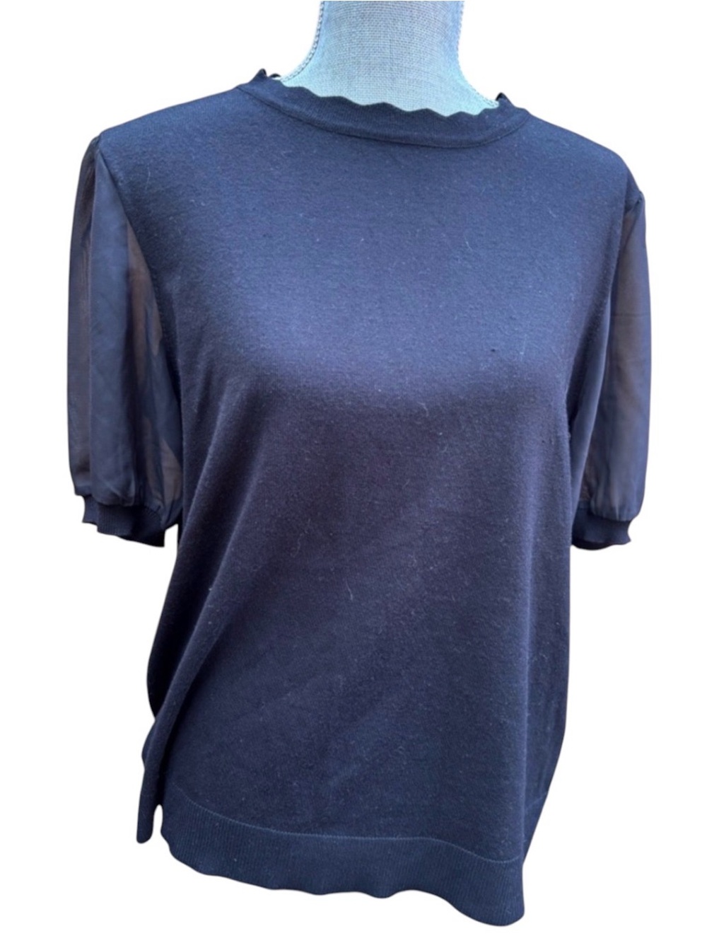 Mixed Media Adrianna Papell Knit Top Sheer Puff Sleeve S (fits like M) Elegant - Picture 3 of 6